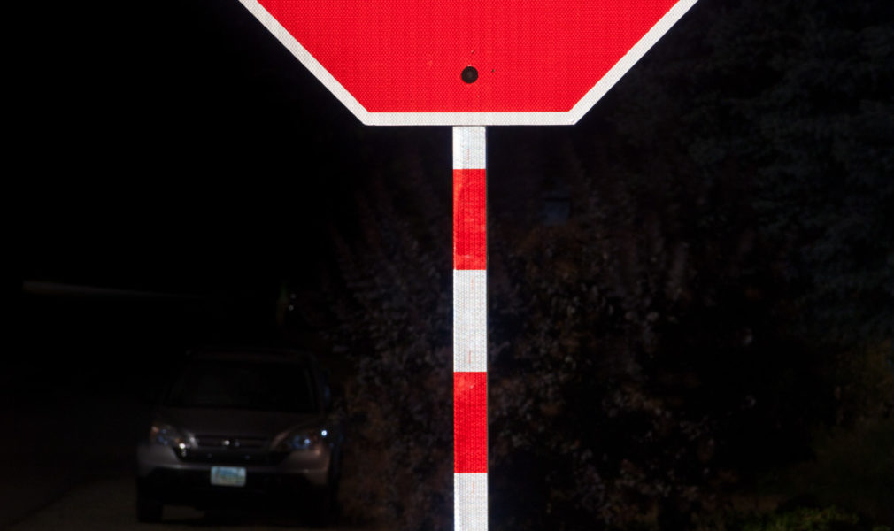 Close up of stop sign with SaFlector™
